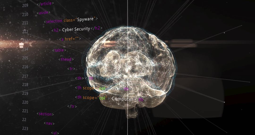 Futuristic Brain Hologram Over Security Code Layers