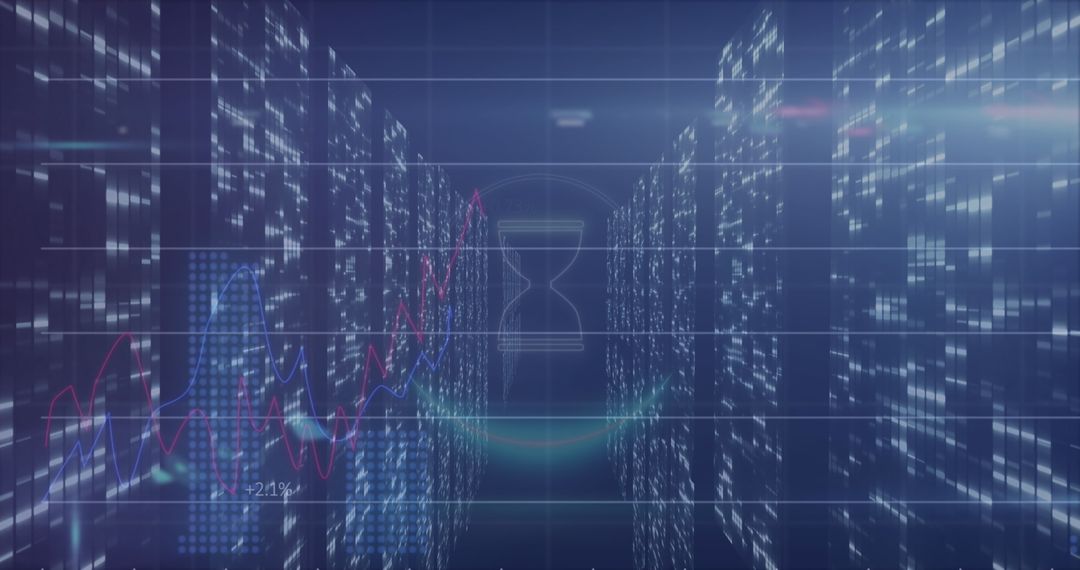 Digital data analysis with hourglass and graph visuals