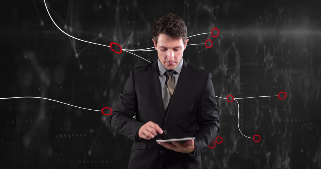 Businessman Analyzing Data with Technology Overlays