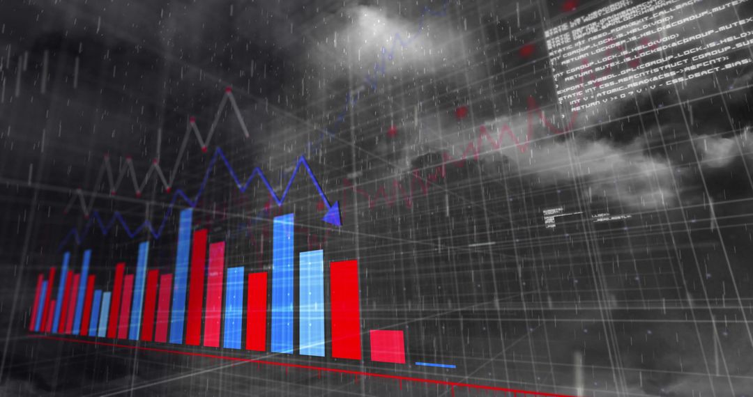 Digital Data Visualization Over Stormy Background