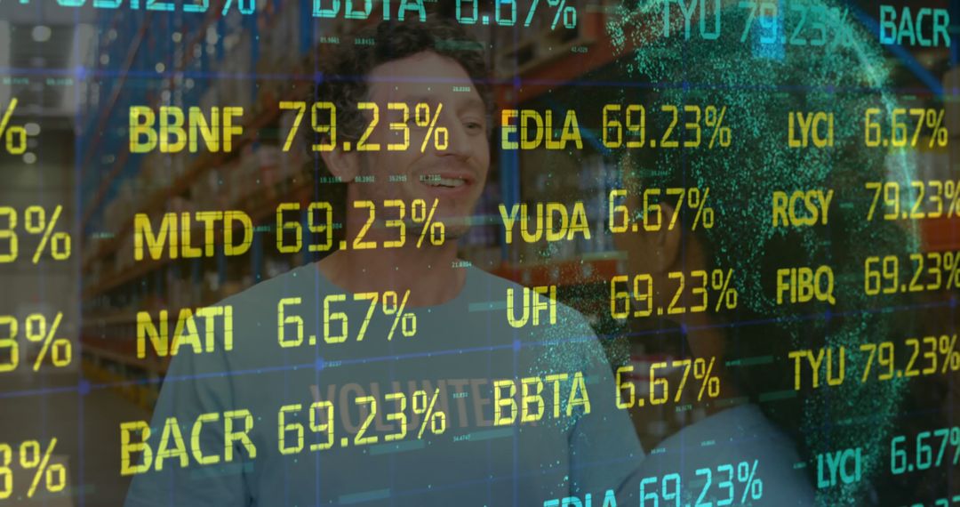 Smiling Person with Transparent Stock Market Display Overlay - Free Images, Stock Photos and Pictures on Pikwizard.com