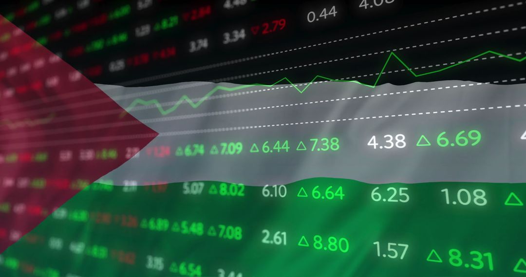 Stock Market Graphs Overlayed on Palestine Flag
