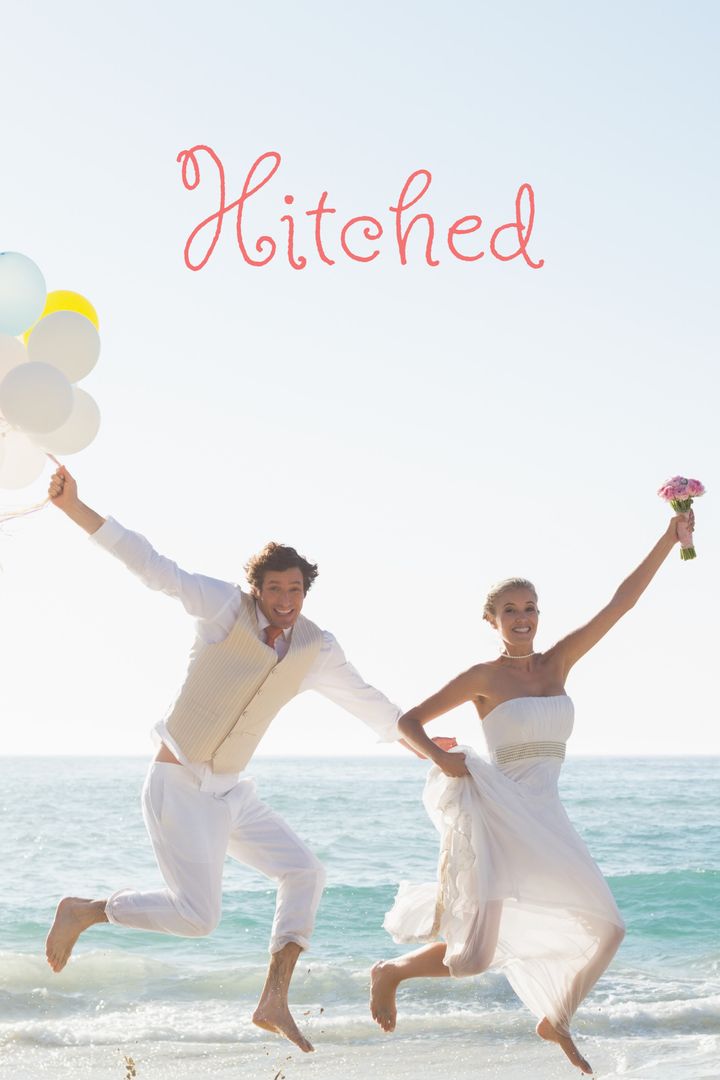 Joyful Newlyweds Jumping on Beach with Balloons - Download Free Stock Templates Pikwizard.com