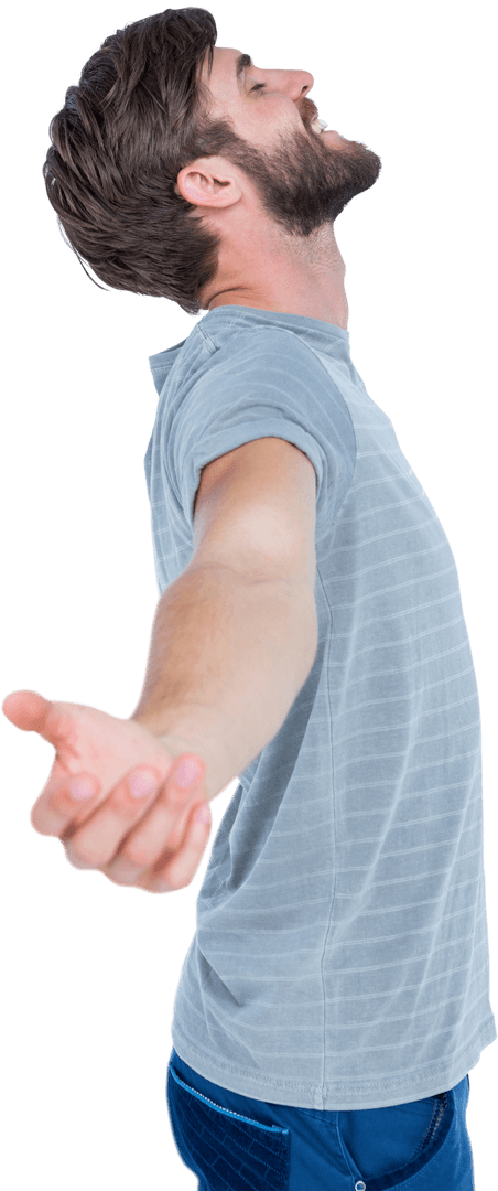 Joyful Young Man with Arms Outstretched on Transparent Background