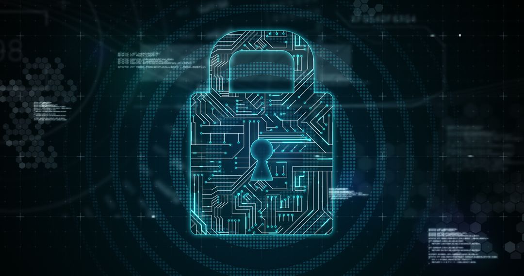 Futuristic Digital Padlock on Technological Circuit Background