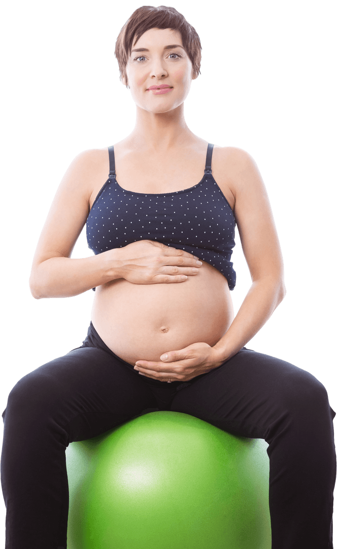 Transparent Background Joyful Pregnant Woman on Exercise Ball