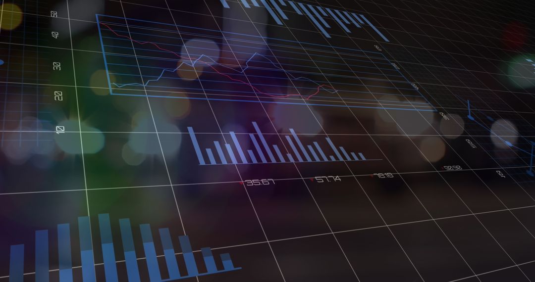Digital data analysis with statistical charts on grid background