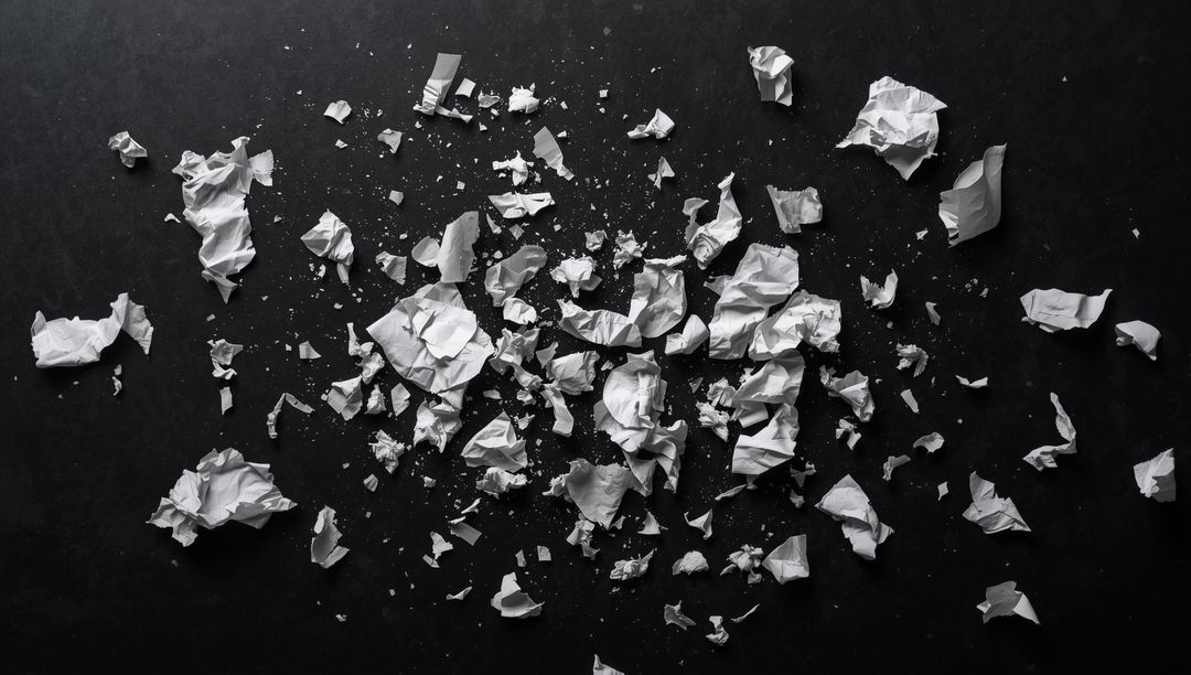 Scattered Crumpled Paper on Dark Surface for Abstract Design Concepts