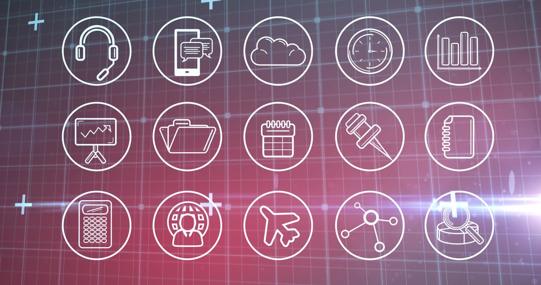 Technology Icons on Digital Grid Background