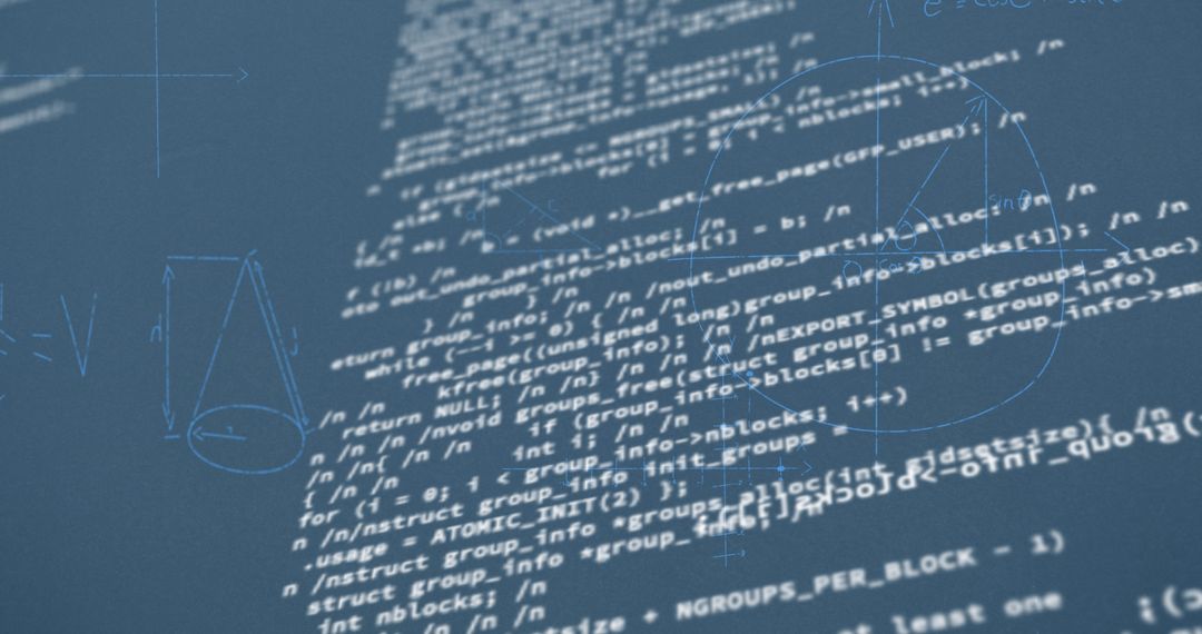 Digital Interface with Mathematical Equations on Blue Background