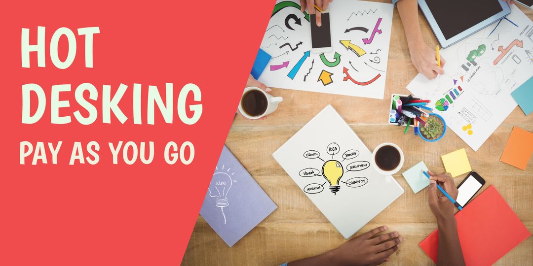 Vibrant Hot Desking Environment with Creative Brainstorming