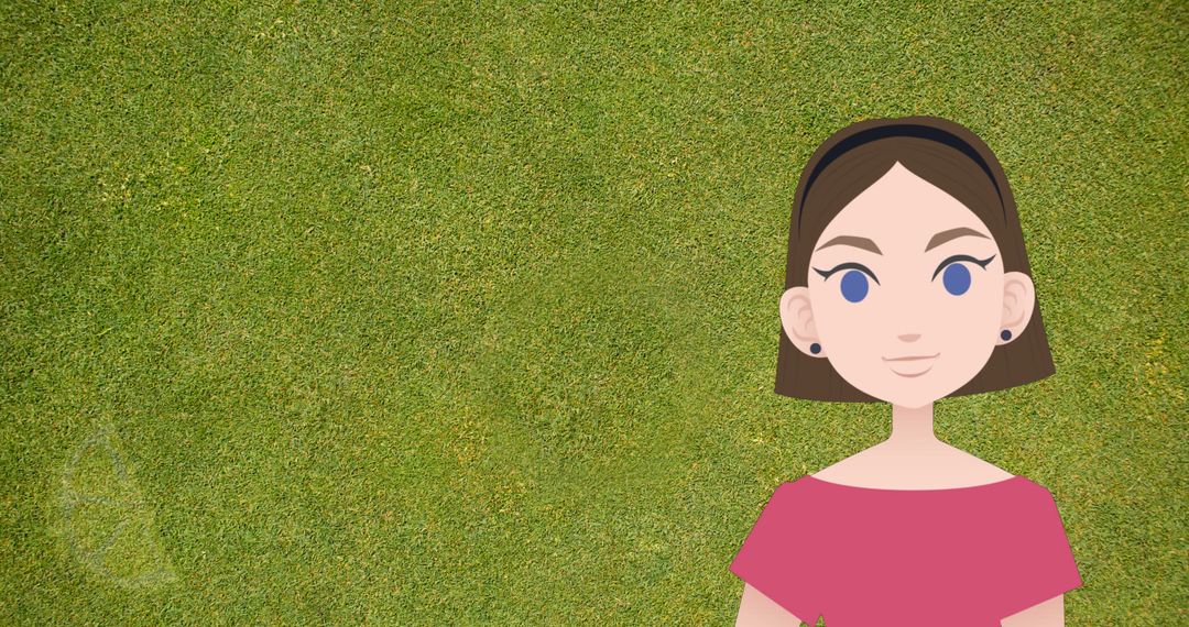 Pictogram of Woman in Pink Dress on Green Background