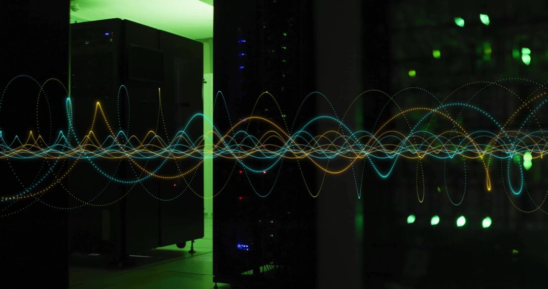 Advanced Server Rack with Digital Waveform in Modern Data Center