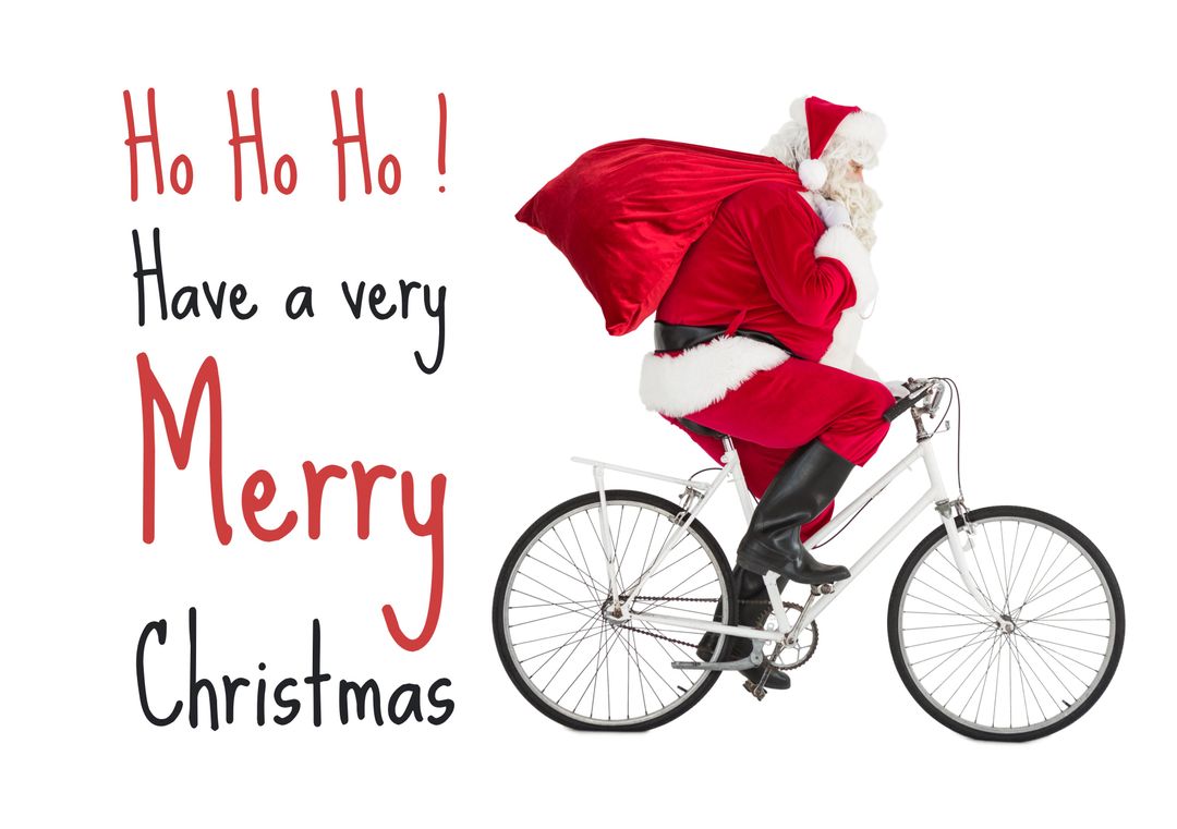 Santa Claus Riding Bicycle with Sack of Gifts Spreads Holiday Cheer - Download Free Stock Templates Pikwizard.com