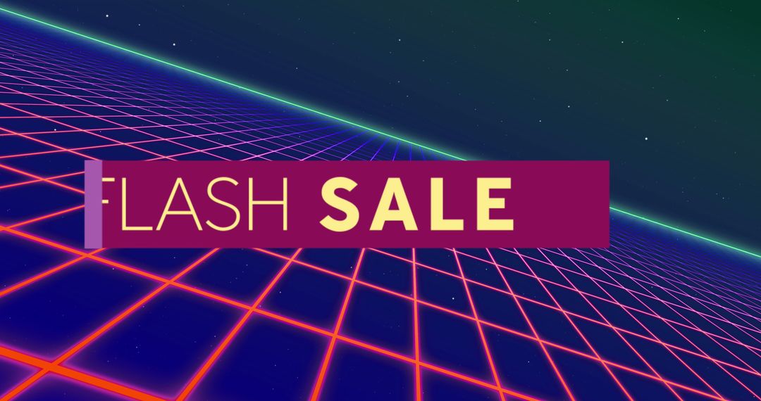 Retro Flash Sale Banner with Neon Grid
