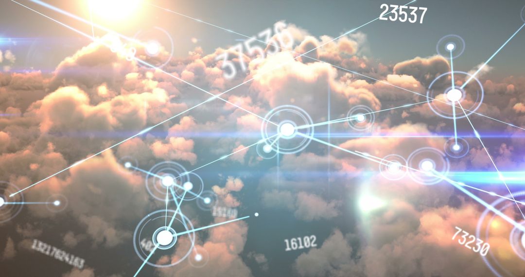 Digital Connections with Sunlit Clouds in Futuristic Sky