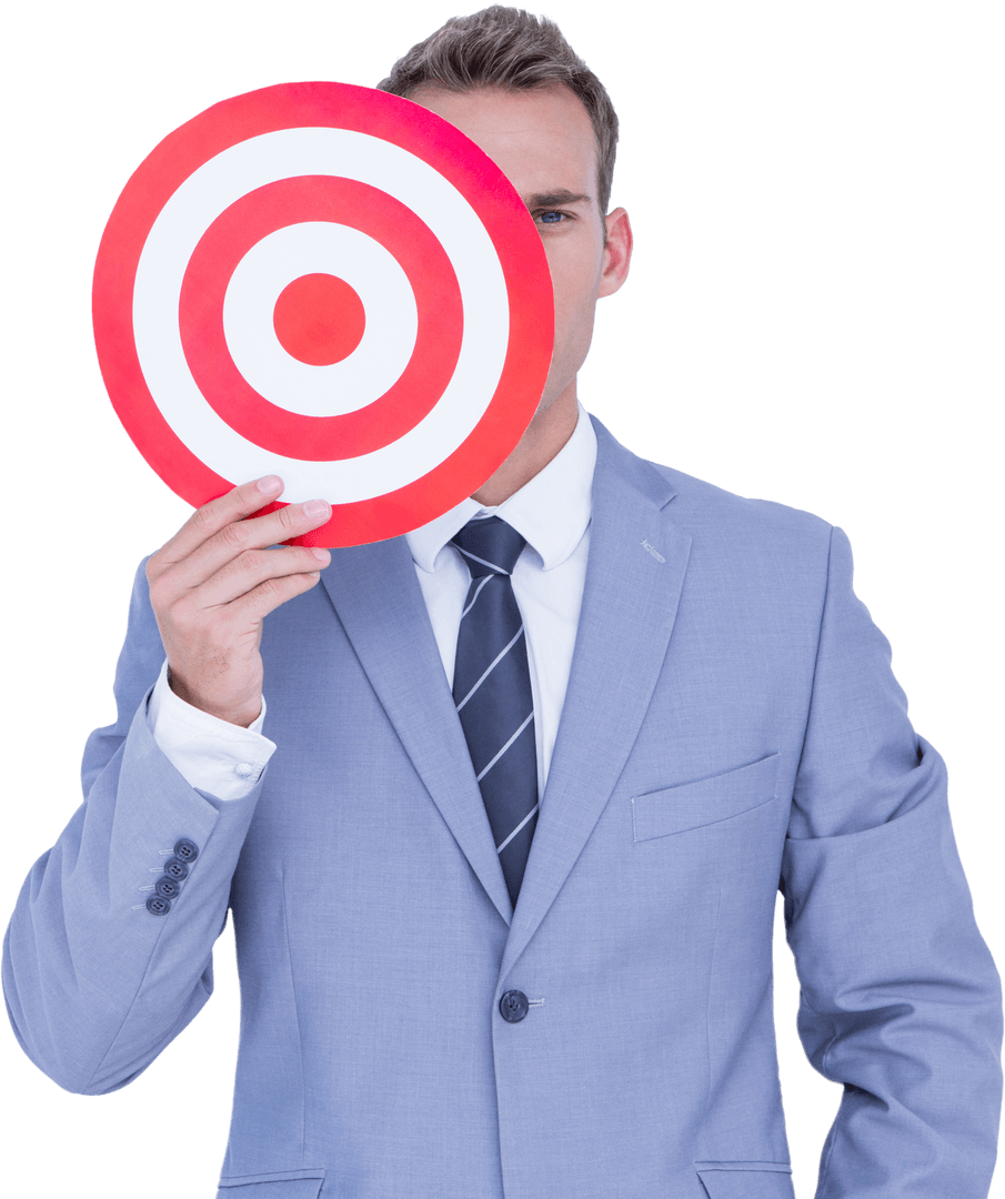 Confident Businessman Holding Target Symbol on Transparent Background