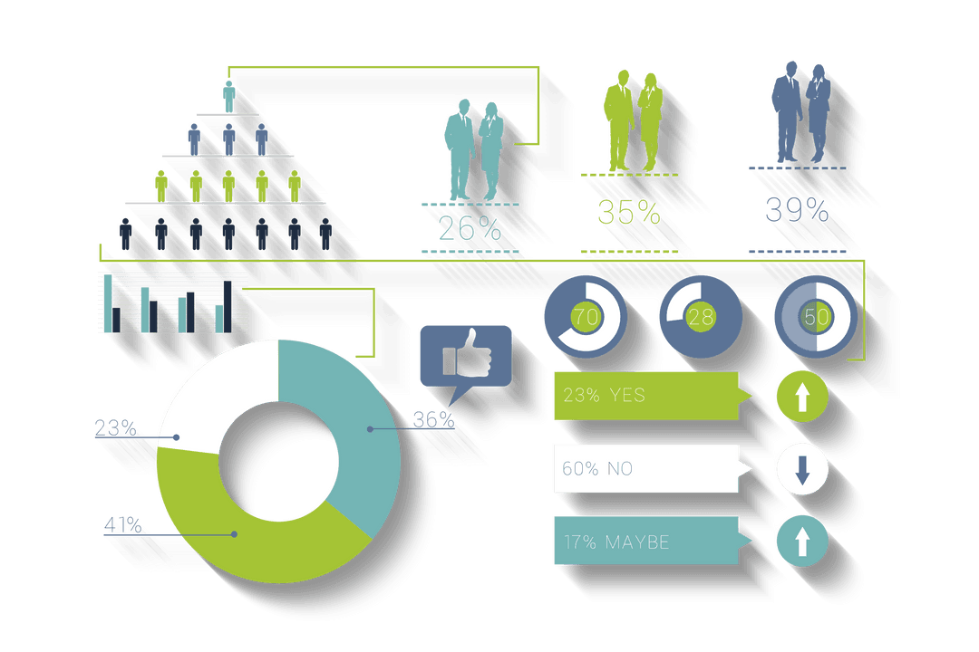 Transparent Digital Infographic Charts with Human Silhouettes