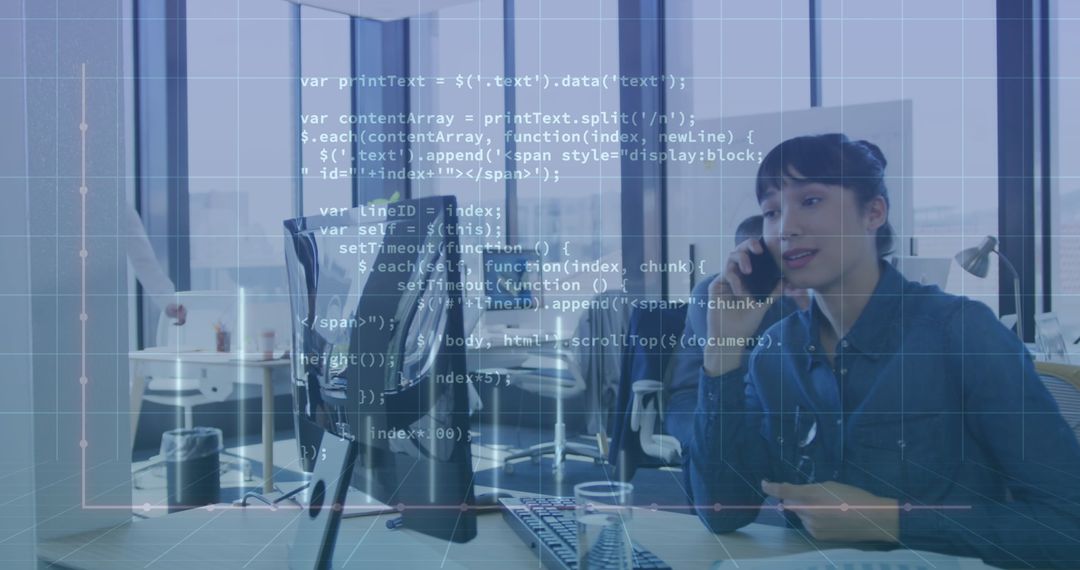 Businesswoman in Office Engaging in Code and Analytics