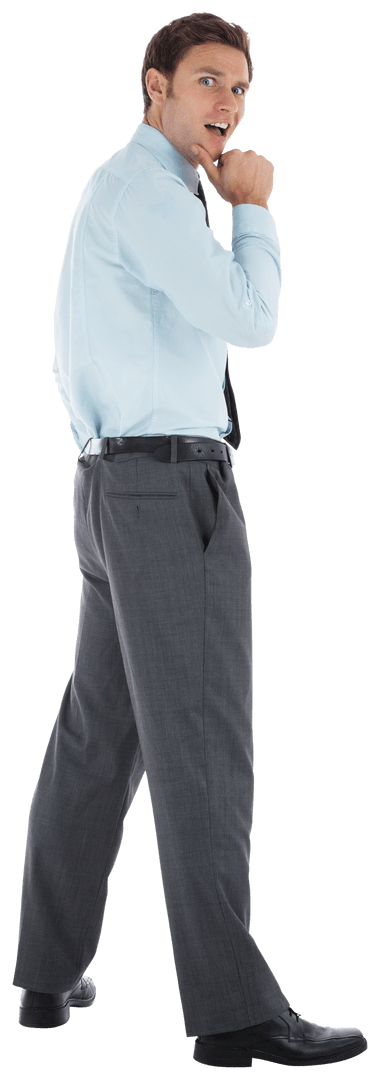 Transparent Behind View: Thoughtful Businessman Standing Pondering