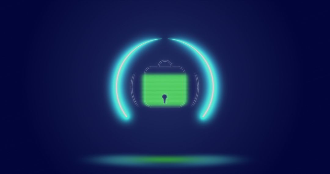 Glowing Digital Padlock with Processing Circles on Dark Background