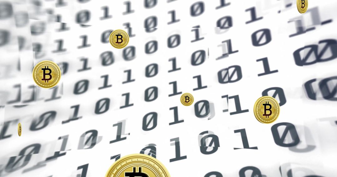 Bitcoin Cryptocurrency over Binary Code Background