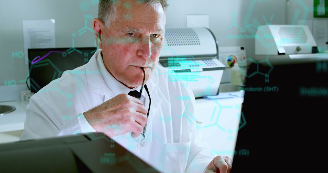 Senior Scientist Analyzing Medical Data in High-Tech Laboratory