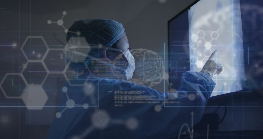 Futuristic Medicine: Surgeon Interacting with Digital Interface