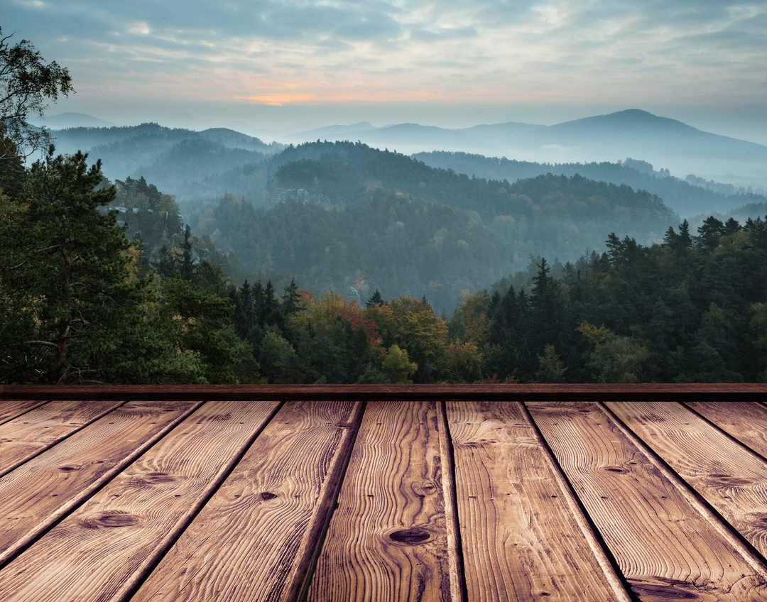Transparent Mountain Horizon With Wooden Platform Layer