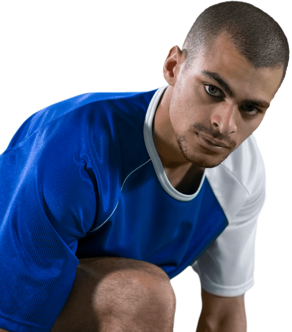 Transparent Image Football Player Preparing in Blue Jersey