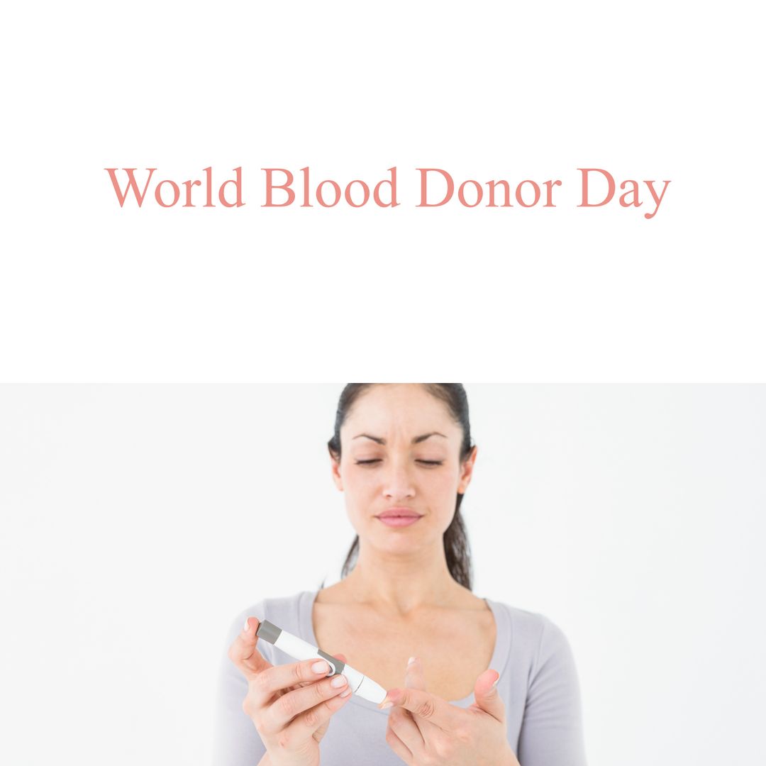 World Blood Donor Day: Woman Testing Blood Sugar with Prick