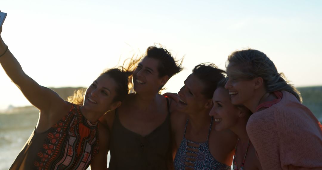 Group of Happy Friends Taking Selfie at Beach - Free Images, Stock Photos and Pictures on Pikwizard.com