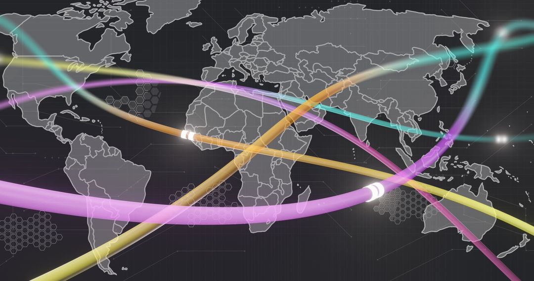 Colorful Data Streams Flowing Over Global Map Concept