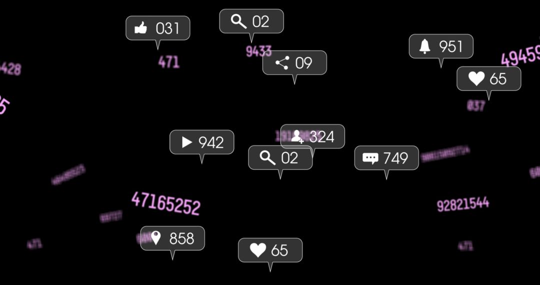 Social Media Interaction Icons with Floating Numbers