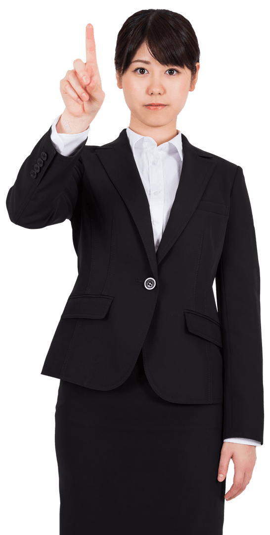 Asian Businesswoman Pointing on Transparent Background for Professional Concepts