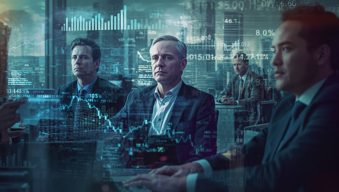 Business Executives Analyzing Data in Futuristic Office Setting