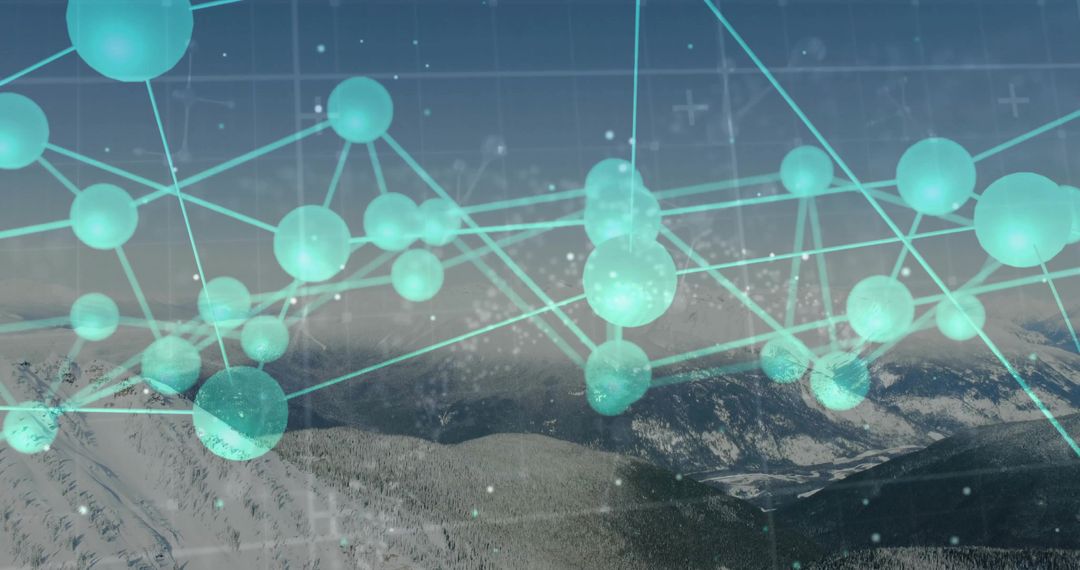 Abstract Digital Network Over Snowy Mountain Landscape