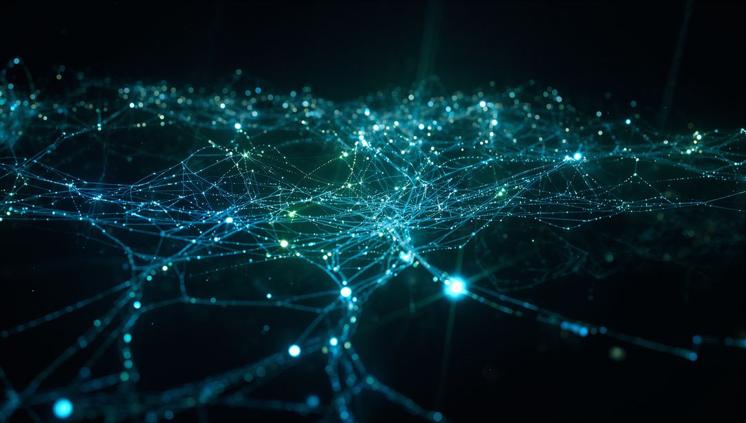 Abstract Digital Network of Glowing Nodes and Filaments in Cyberspace
