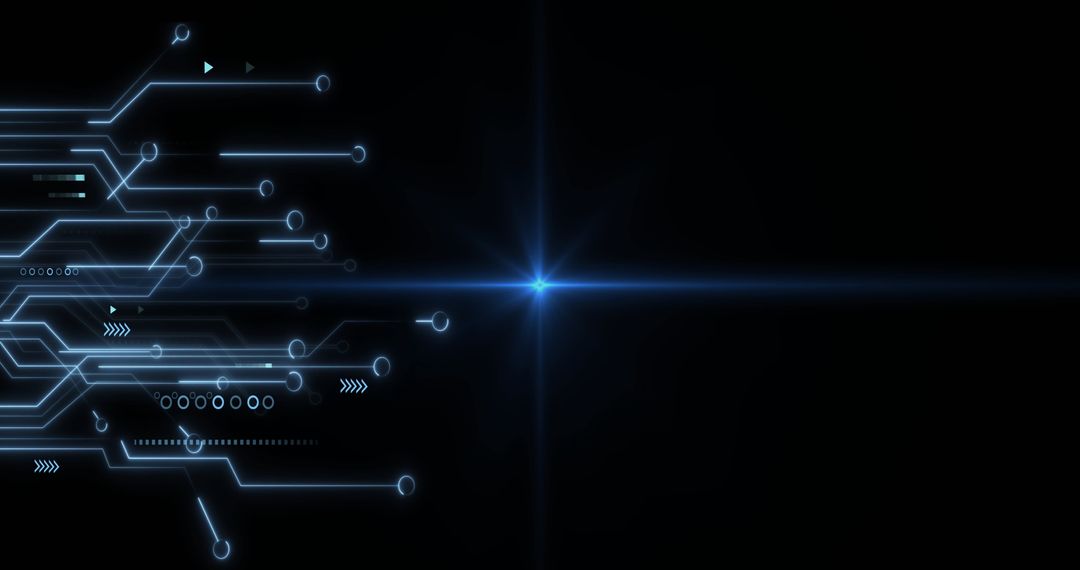 Futuristic Circuit Board with Glowing Blue Elements on Black Background