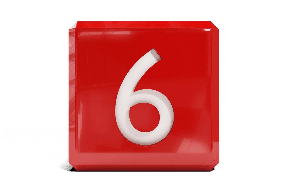 Red Brick with Number 6 on Transparent Background