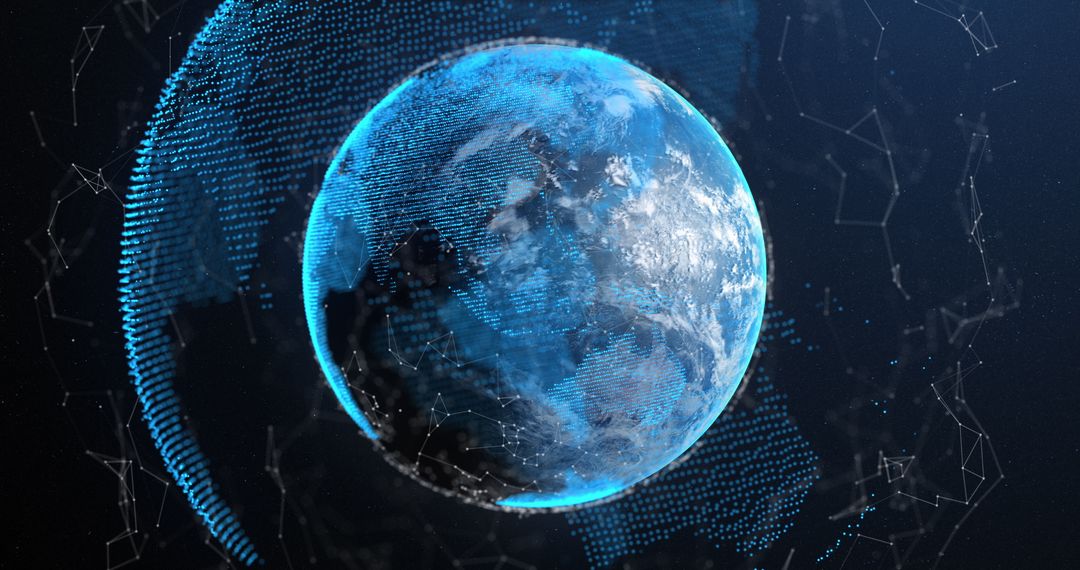 Glowing Blue Planet Earth with Digital Network Connections