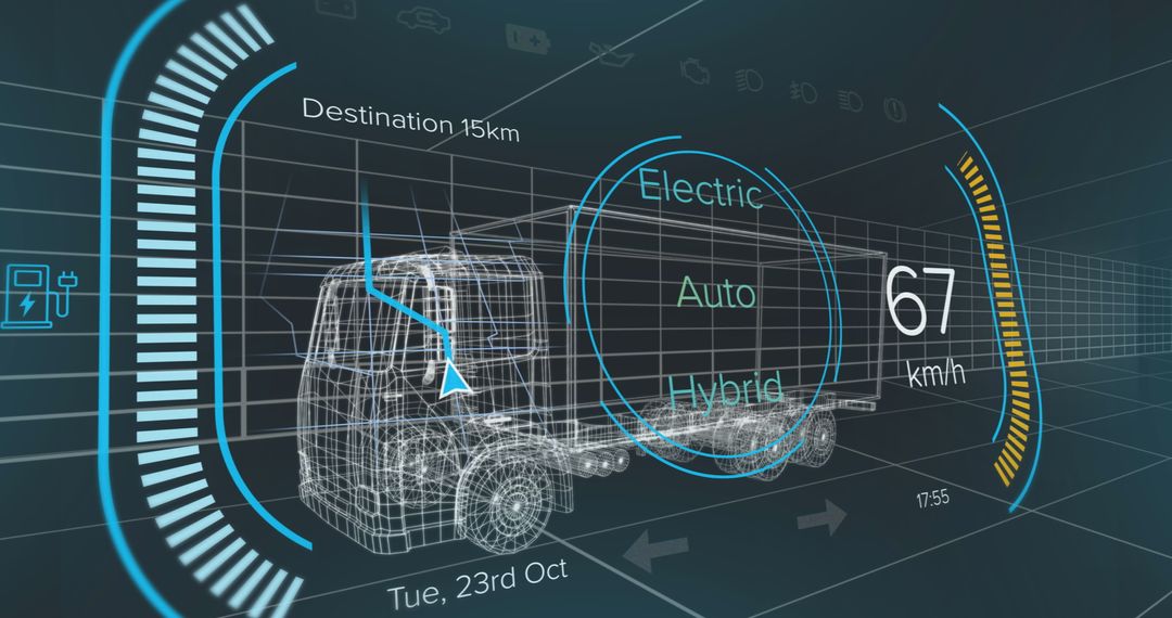 Futuristic 3D Car Model with Digital Interface Overlay