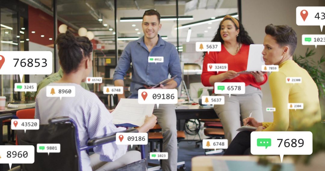 Diverse Team Meeting Discussing Business with Social Media Concept