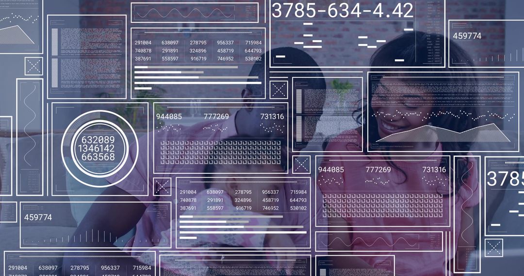 Family Collaborating with Futuristic Touchscreen Technology Interface