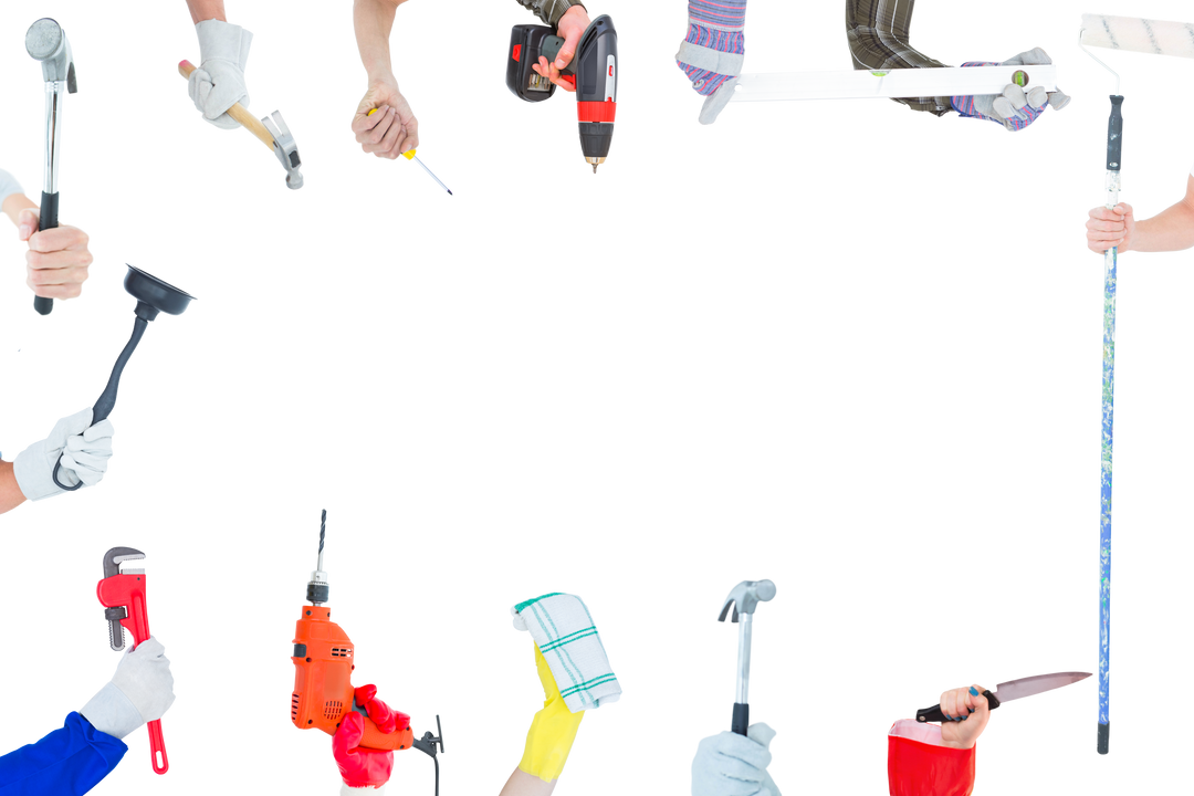 Hands Holding Various Work Tools on Transparent Background Isolated Image - Download Free Stock Images Pikwizard.com