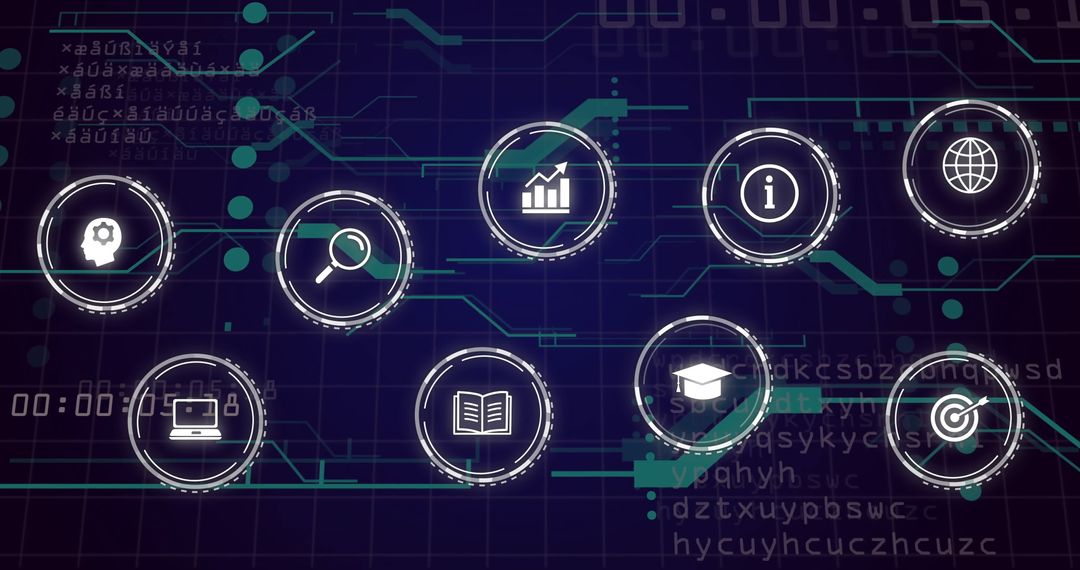 Futuristic Technology Digital Icons on Blue Grid Background