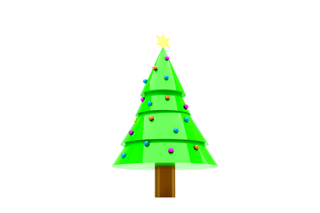 Festive Christmas Tree on Transparent Background with Ornaments