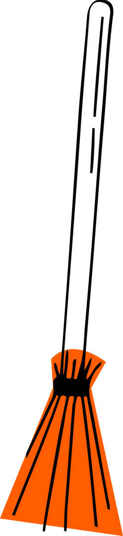 Transparent Background Broom with Long Handle and Orange Bristles