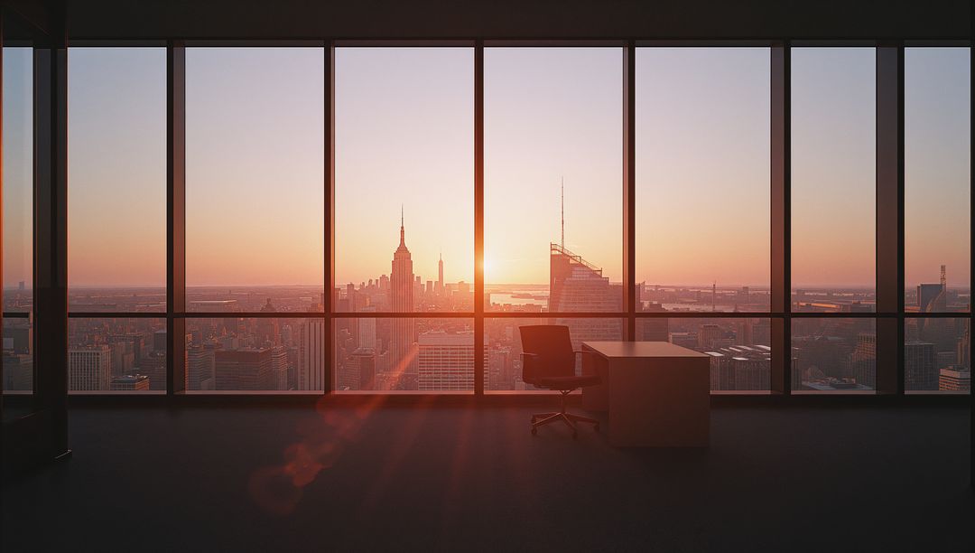 Sunset Office with Panoramic Cityscape View