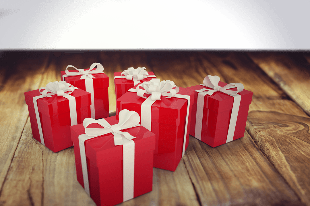 Transparent Red Gift Boxes Vector on Wooden Surface Illustration